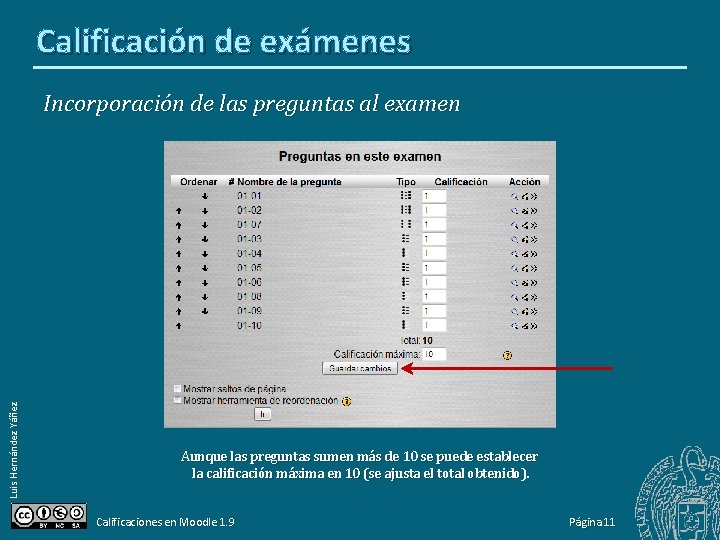 Calificación de exámenes Luis Hernández Yáñez Incorporación de las preguntas al examen Aunque las