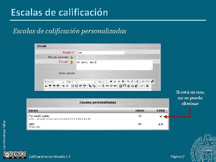 Escalas de calificación personalizadas Luis Hernández Yáñez Si está en uso, no se puede