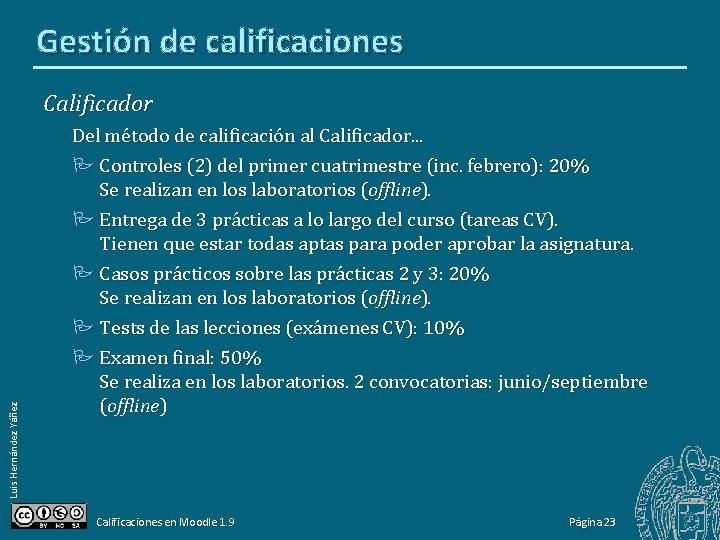 Gestión de calificaciones Calificador Luis Hernández Yáñez Del método de calificación al Calificador. .