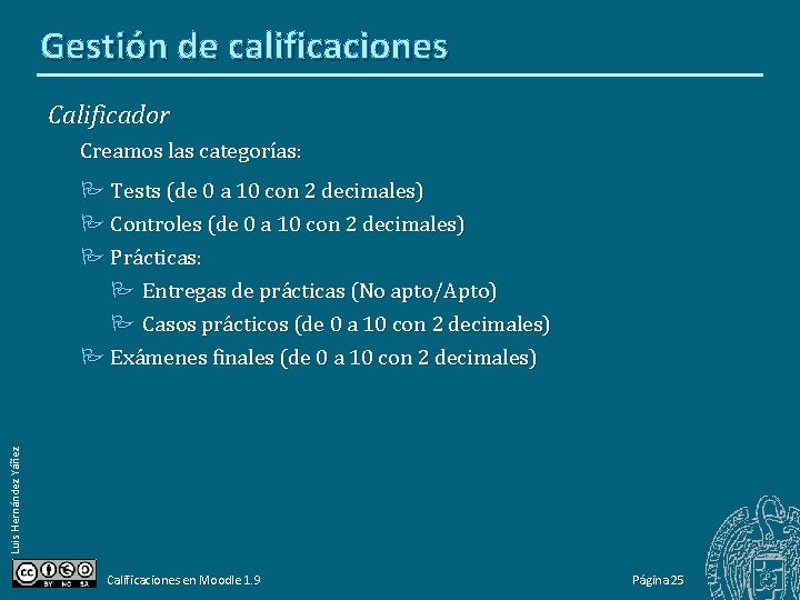 Gestión de calificaciones Calificador Creamos las categorías: Luis Hernández Yáñez Tests (de 0 a