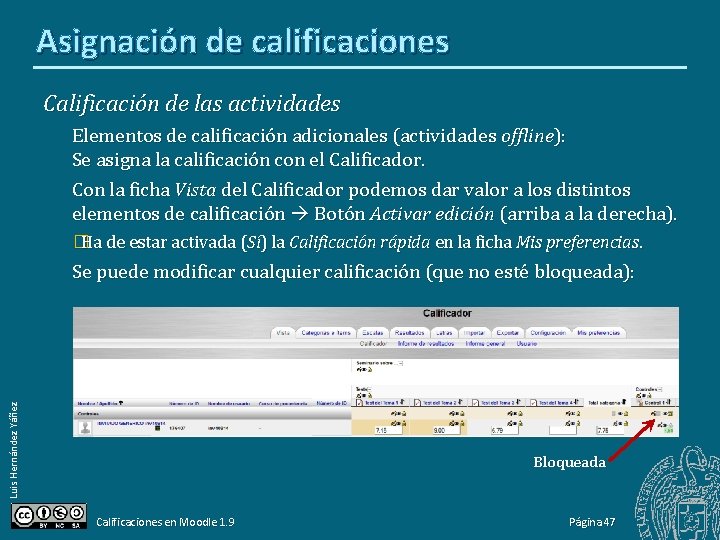 Asignación de calificaciones Calificación de las actividades Elementos de calificación adicionales (actividades offline): Se