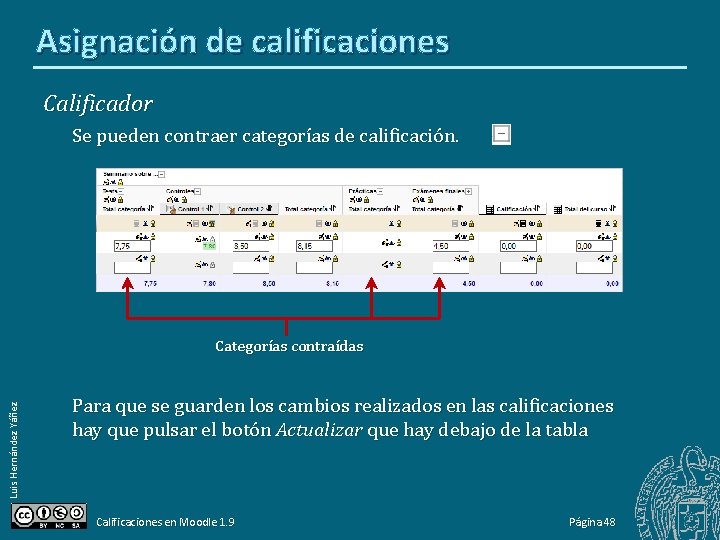 Asignación de calificaciones Calificador Se pueden contraer categorías de calificación. Luis Hernández Yáñez Categorías
