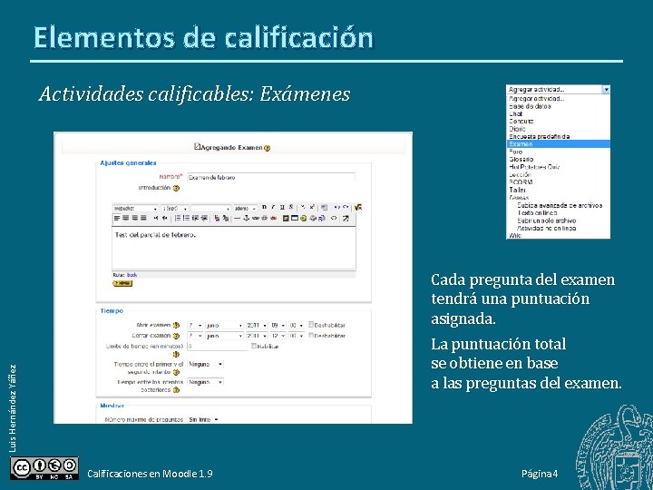 Elementos de calificación Actividades calificables: Exámenes Luis Hernández Yáñez Cada pregunta del examen tendrá