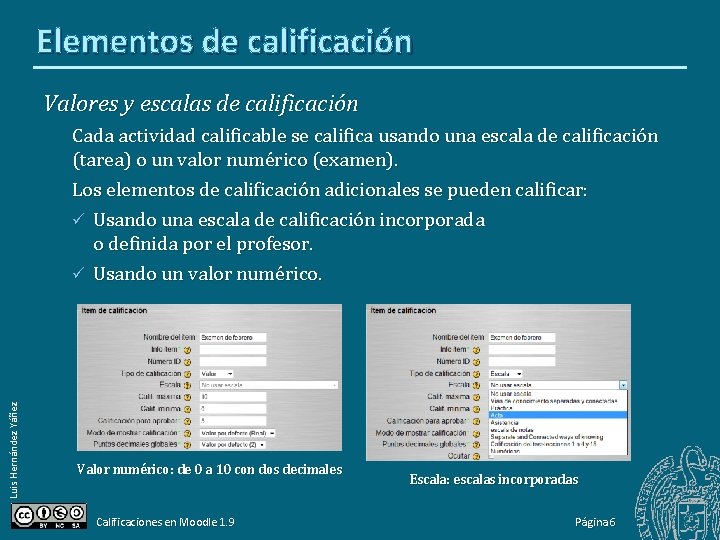 Elementos de calificación Valores y escalas de calificación Luis Hernández Yáñez Cada actividad calificable