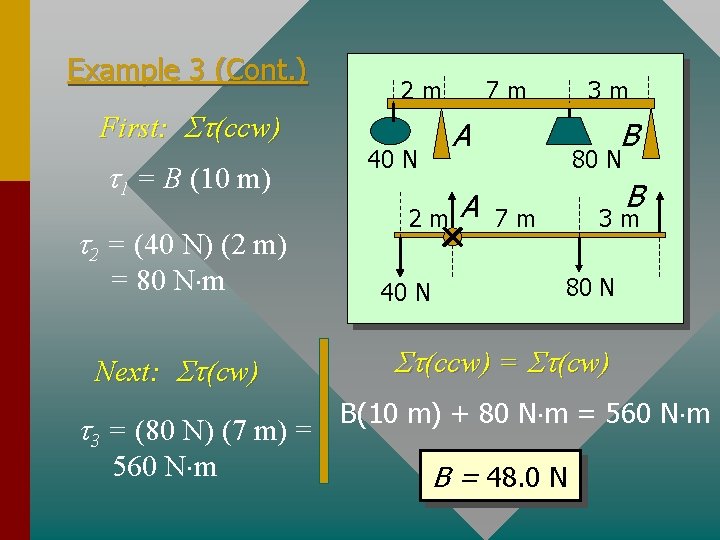 Example 3 (Cont. ) First: St(ccw) t 1 = B (10 m) t 2