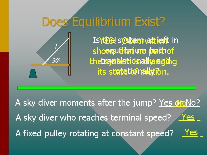 Does Equilibrium Exist? T 300 Is. YES! the system at left in Observation equilibrium