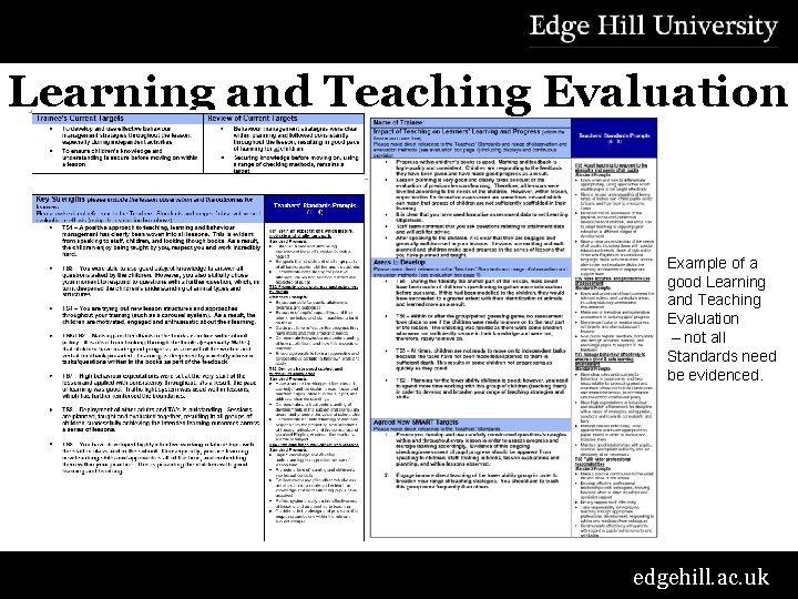 Learning and Teaching Evaluation Example of a good Learning and Teaching Evaluation – not