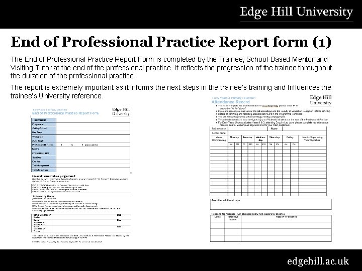 End of Professional Practice Report form (1) The End of Professional Practice Report Form