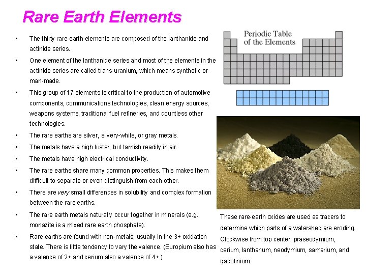 Rare Earth Elements • The thirty rare earth elements are composed of the lanthanide