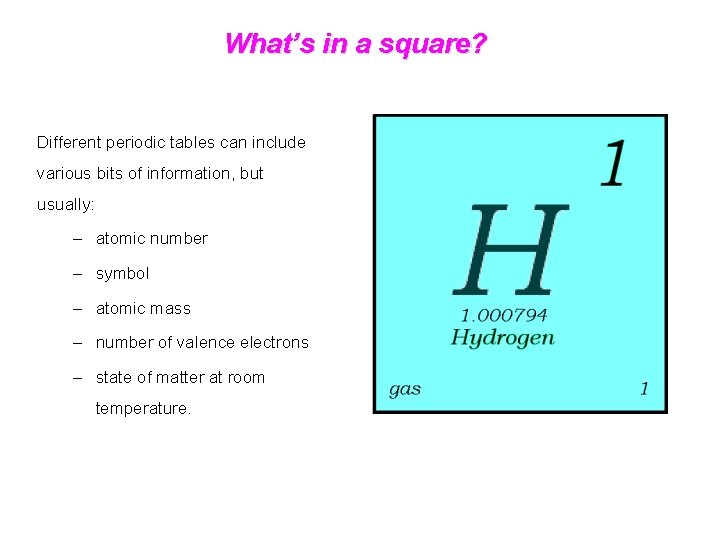 What’s in a square? Different periodic tables can include various bits of information, but