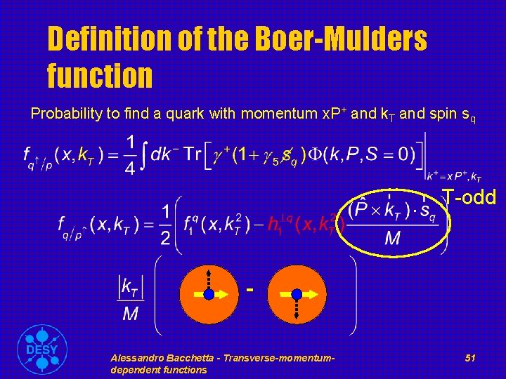 Definition of the Boer-Mulders function Probability to find a quark with momentum x. P+