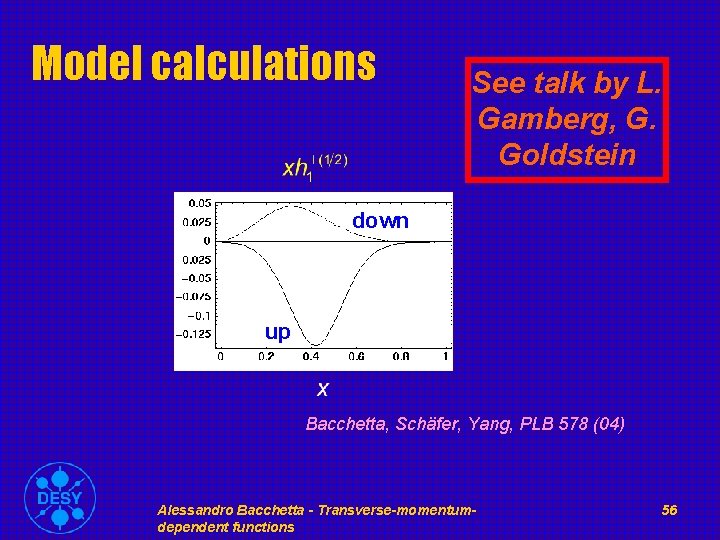 Model calculations See talk by L. Gamberg, G. Goldstein down up Bacchetta, Schäfer, Yang,