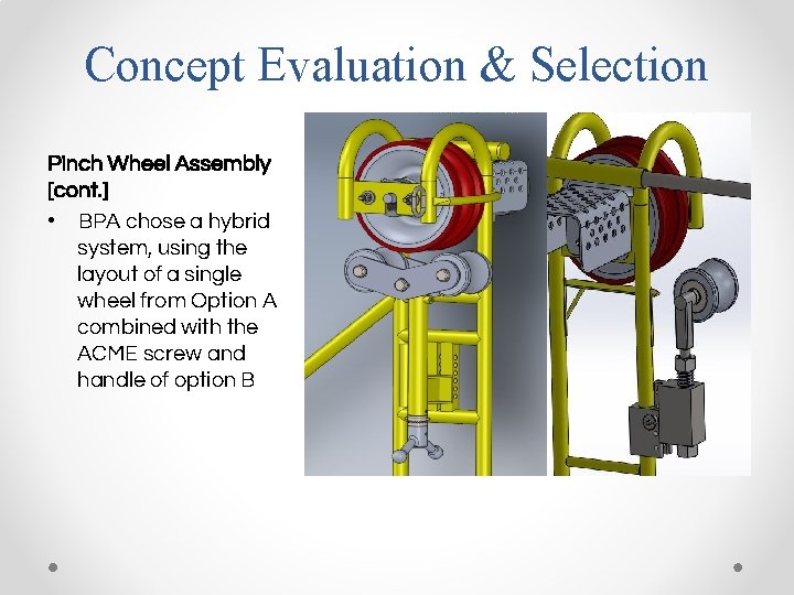Concept Evaluation & Selection Pinch Wheel Assembly [cont. ] • BPA chose a hybrid