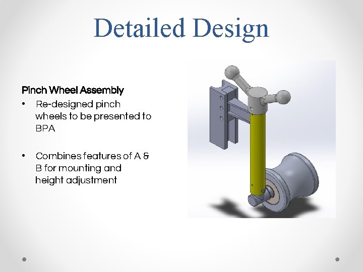 Detailed Design Pinch Wheel Assembly • Re-designed pinch wheels to be presented to BPA