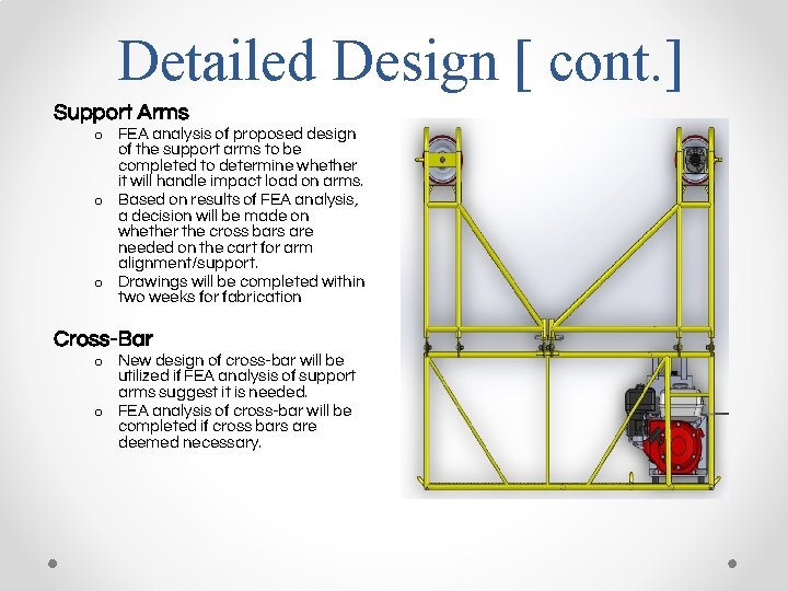 Detailed Design [ cont. ] Support Arms o FEA analysis of proposed design of