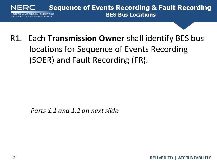 Sequence of Events Recording & Fault Recording BES Bus Locations R 1. Each Transmission Sequence of Events Recording & Fault Recording BES Bus Locations R 1. Each Transmission