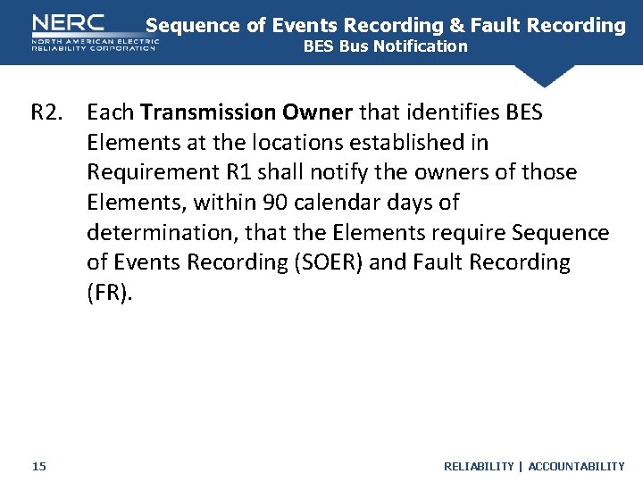 Sequence of Events Recording & Fault Recording BES Bus Notification R 2. Each Transmission Sequence of Events Recording & Fault Recording BES Bus Notification R 2. Each Transmission