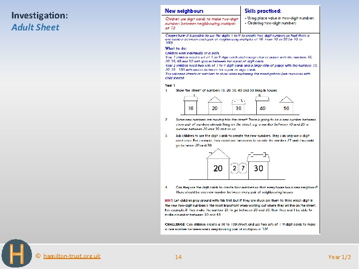Investigation: Adult Sheet © hamilton-trust. org. uk 14 Year 1/2 