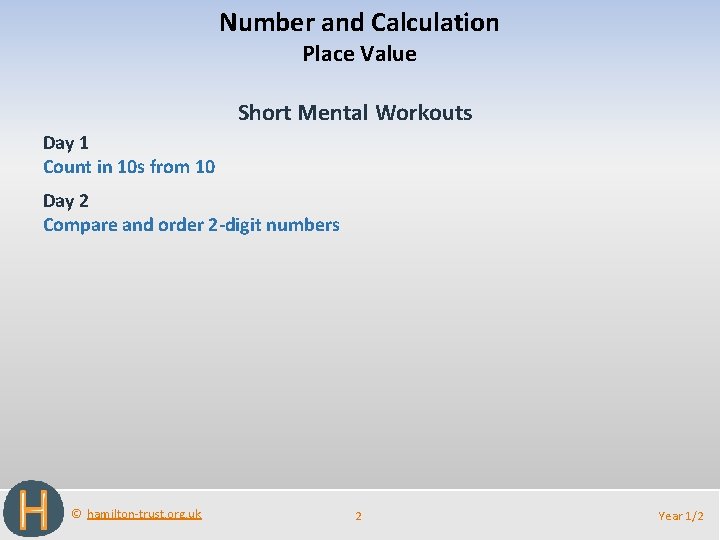 Number and Calculation Place Value Short Mental Workouts Day 1 Count in 10 s