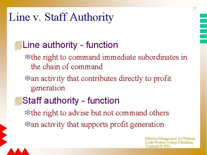 17 Line v. Staff Authority 4 Line authority - function Tthe right to command