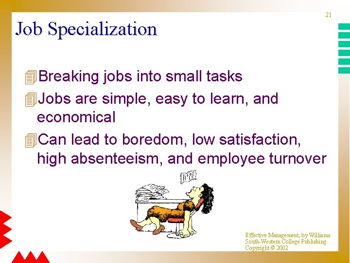 Job Specialization 21 4 Breaking jobs into small tasks 4 Jobs are simple, easy