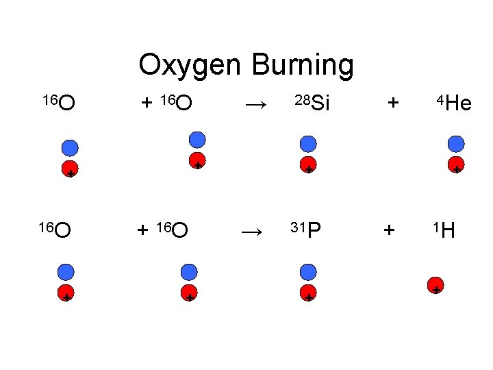 Oxygen Burning 16 O + + 16 O + → + 16 O +
