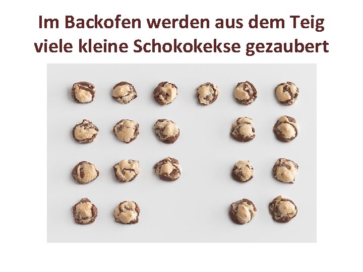 Im Backofen werden aus dem Teig viele kleine Schokokekse gezaubert 