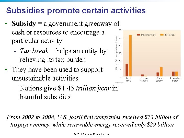 Subsidies promote certain activities • Subsidy = a government giveaway of cash or resources