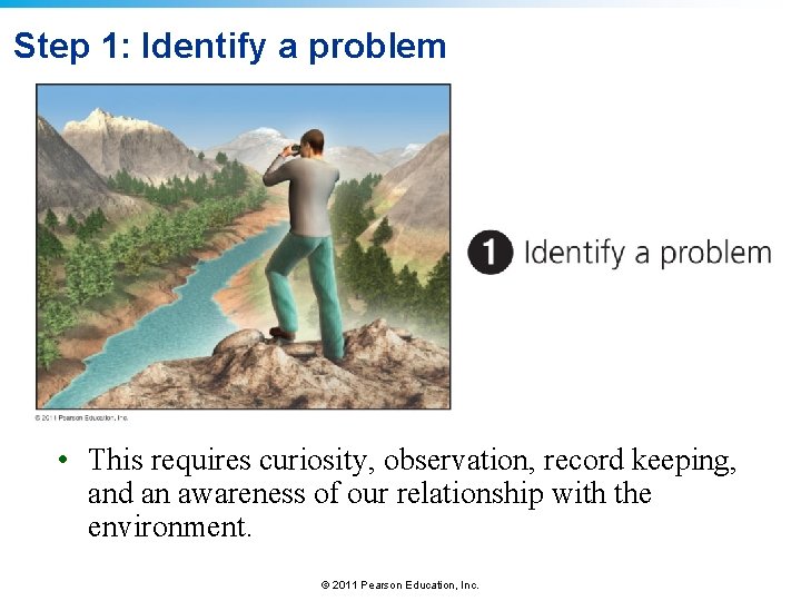 Step 1: Identify a problem • This requires curiosity, observation, record keeping, and an