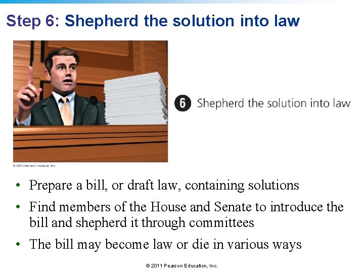 Step 6: Shepherd the solution into law • Prepare a bill, or draft law,