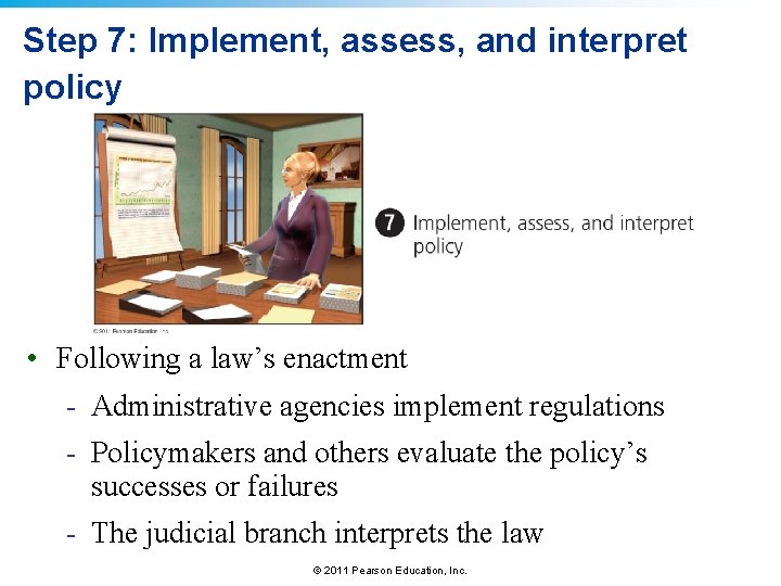 Step 7: Implement, assess, and interpret policy • Following a law’s enactment - Administrative