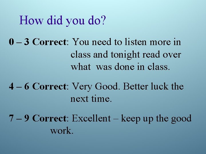 How did you do? 0 – 3 Correct: You need to listen more in