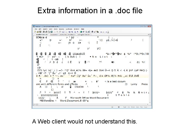 Extra information in a. doc file A Web client would not understand this. 