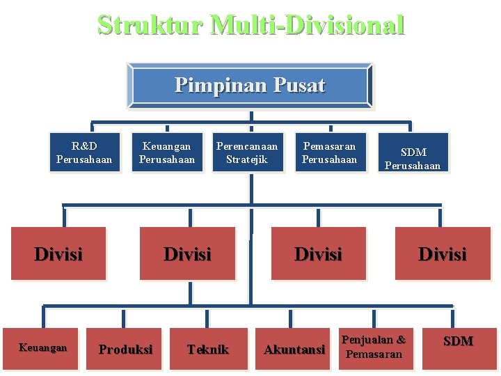 Struktur Multi-Divisional Pimpinan Pusat R&D Perusahaan Keuangan Perusahaan Divisi Keuangan Perencanaan Stratejik Divisi Produksi