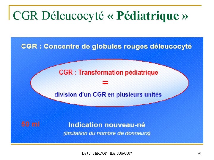 CGR Déleucocyté « Pédiatrique » 50 ml Dr J-J VERDOT - IDE 2006/2007 26