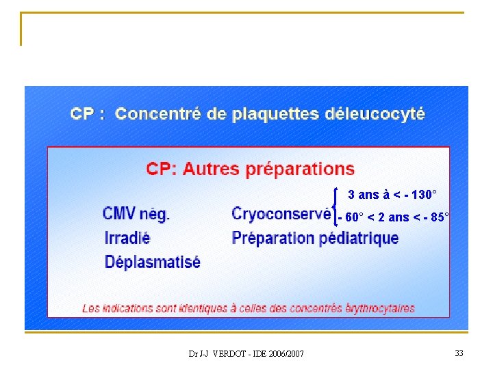 3 ans à < - 130° - 60° < 2 ans < - 85°