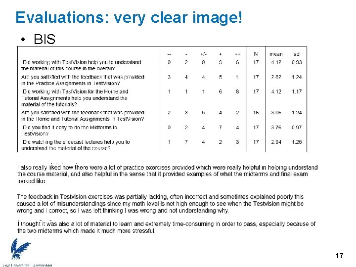 Evaluations: very clear image! • BIS 17 