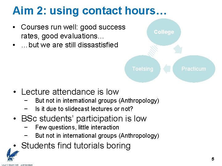 Aim 2: using contact hours… • Courses run well: good success rates, good evaluations…