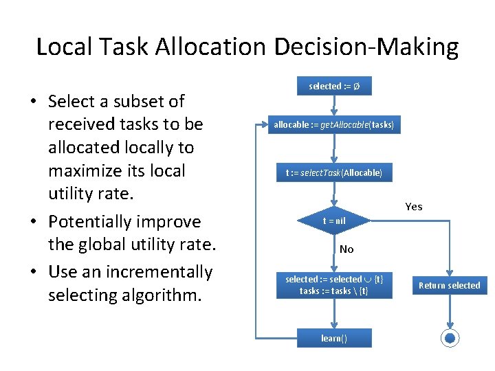 Local Task Allocation Decision-Making • Select a subset of received tasks to be allocated