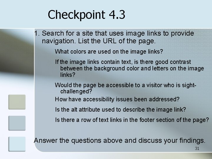 Checkpoint 4. 3 1. Search for a site that uses image links to provide
