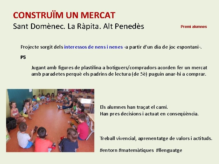 CONSTRUÏM UN MERCAT Sant Domènec. La Ràpita. Alt Penedès Premi alumnes Projecte sorgit dels