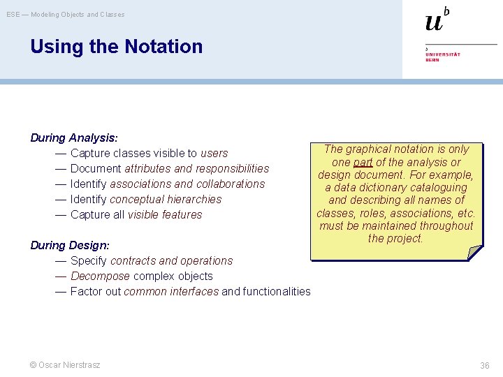 ESE — Modeling Objects and Classes Using the Notation During Analysis: — Capture classes