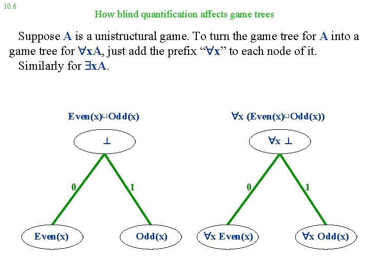 10. 6 How blind quantification affects game trees Suppose A is a unistructural game.