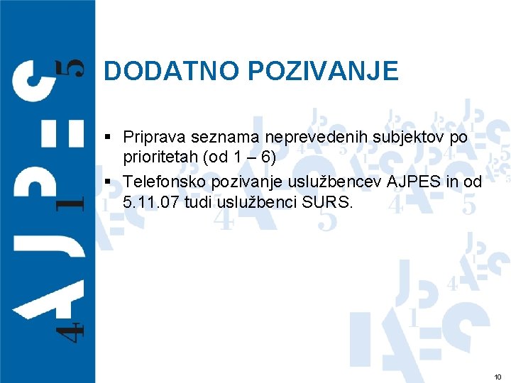 DODATNO POZIVANJE § Priprava seznama neprevedenih subjektov po prioritetah (od 1 – 6) §