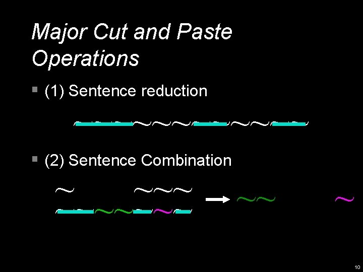 Major Cut and Paste Operations § (1) Sentence reduction ~~~~~~ § (2) Sentence Combination