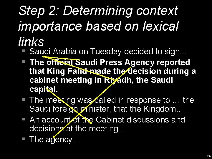 Step 2: Determining context importance based on lexical links § Saudi Arabia on Tuesday