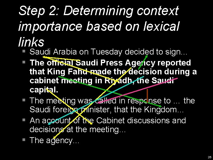 Step 2: Determining context importance based on lexical links § Saudi Arabia on Tuesday