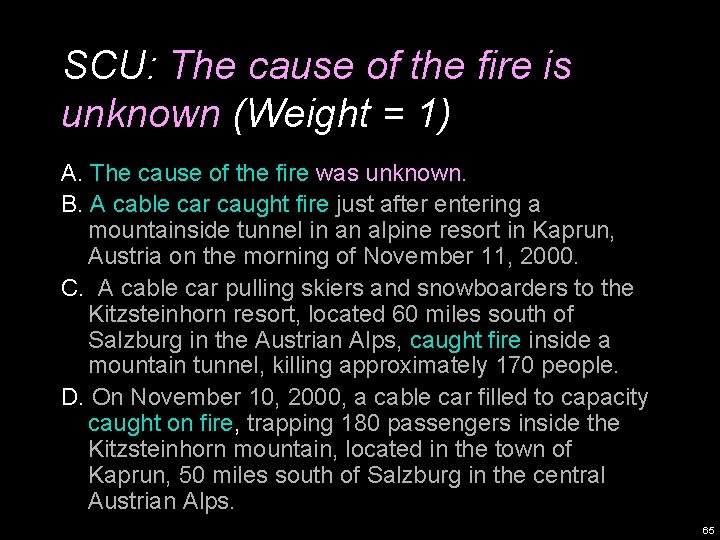 SCU: The cause of the fire is unknown (Weight = 1) A. The cause