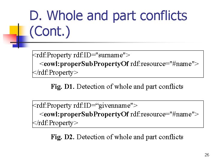 D. Whole and part conflicts (Cont. ) <rdf: Property rdf: ID="surname"> <eowl: proper. Sub. D. Whole and part conflicts (Cont. ) <rdf: Property rdf: ID="surname"> <eowl: proper. Sub.