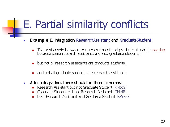 E. Partial similarity conflicts n n Example E. integration Research. Assistant and Graduate. Student E. Partial similarity conflicts n n Example E. integration Research. Assistant and Graduate. Student